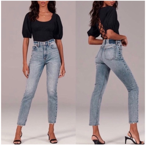 Abercrombie & Fitch Denim - ABERCROMBIE & FITCH The Mom High Rise Acid Wash Curve Love Jeans Size 27